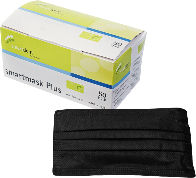 smartmask Plus  Packung  50 Stück latexfrei, 4-lagig, schwarz