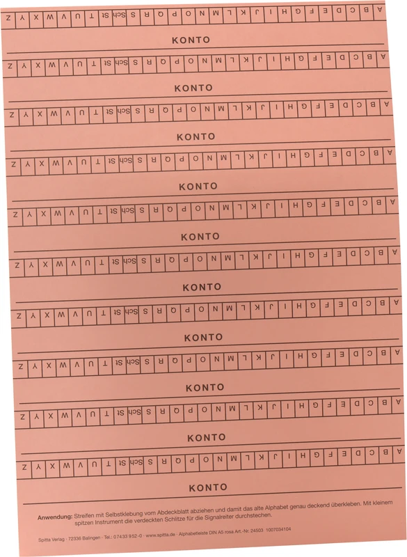 Alphabetleisten DIN A5  Packung  10 Stück rosa