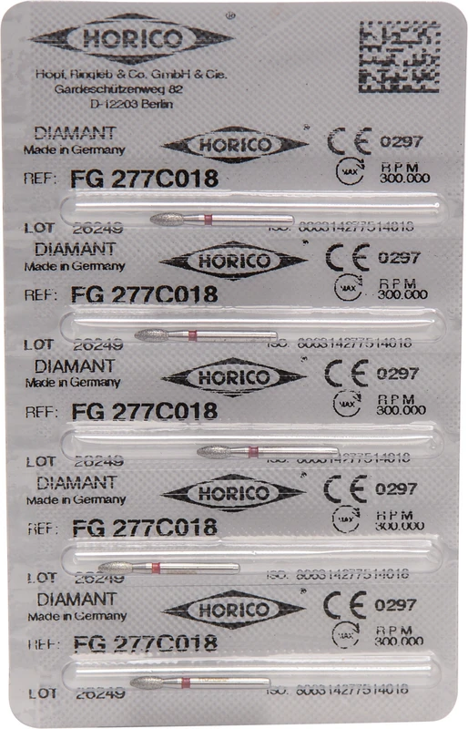 Diamantschleifer 277  Packung  5 Stück rot fein, FG, Figur 277, 4,5 mm, ISO 018