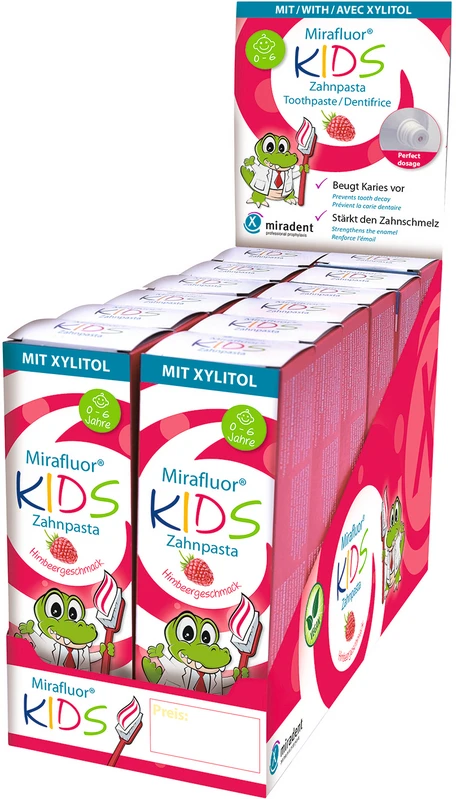 Mirafluor® Kids  Display Packung  12 x 75 ml Zahncreme Himbeere