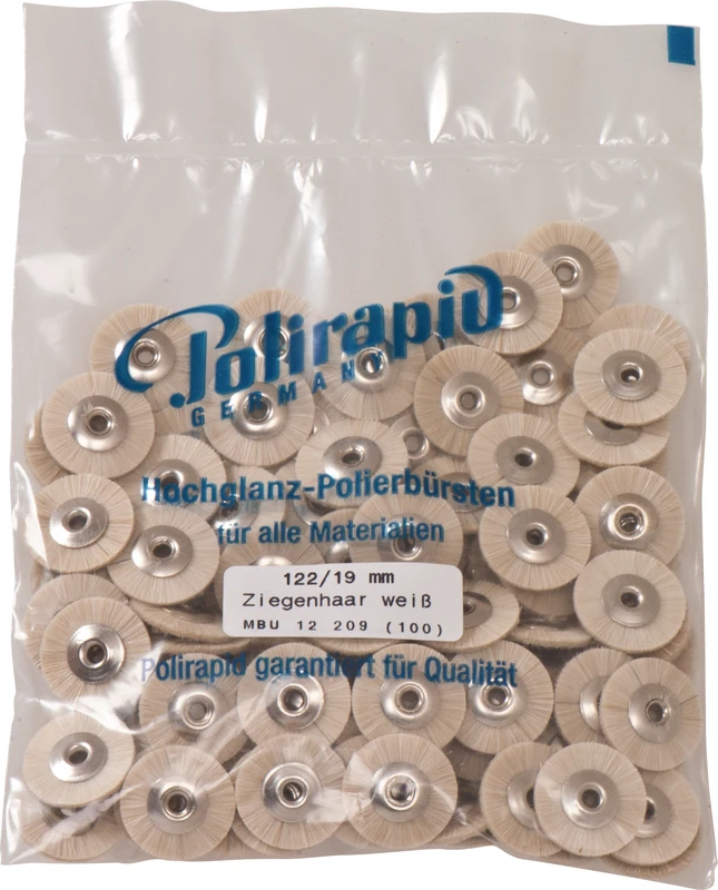 Miniaturbürsten Ziegenhaar  Packung  100 Stück unmontiert, weiß sehr weich, Ziegenhaar, Ø 19 mm