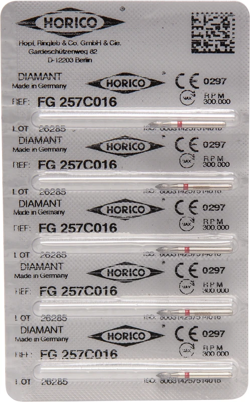 Diamantschleifer 257  Packung  5 Stück rot fein, FG, Figur 257, 3,5 mm, ISO 016