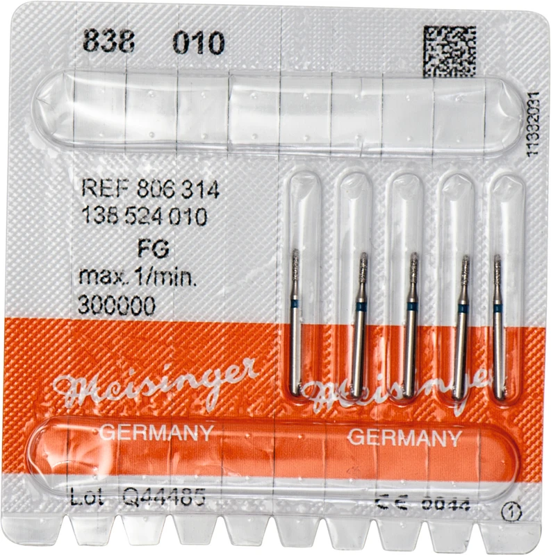 Diamanten 838  Packung  5 Stück blau mittel, FG, Figur 138 Zylinder, 4 mm, ISO 010