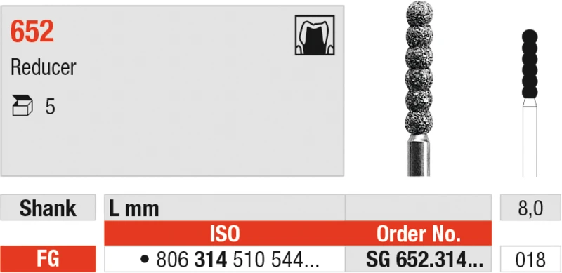 Reducer 652  Packung  5 Stück schwarz supergrob, FG, Figur 510, 8 mm, ISO 018