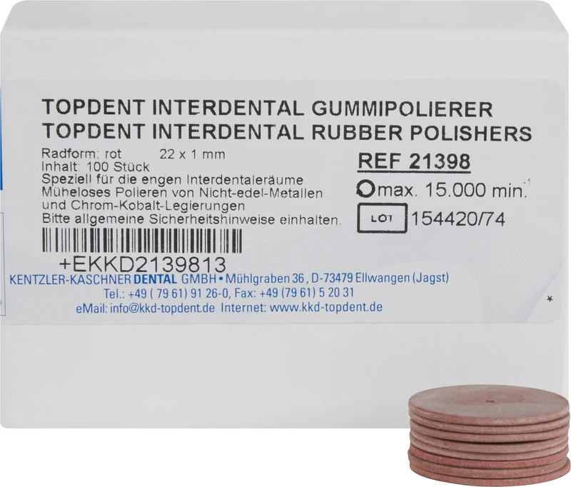 TOPDENT Interdental Gummipolierer  Packung  100 Stück rot, Rad 22 x 1 mm