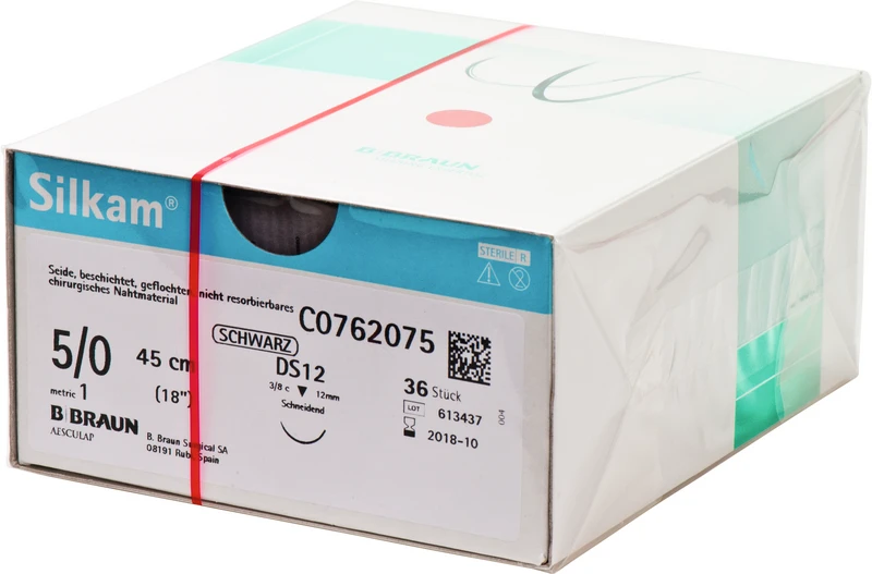 Silkam®  Packung  36 Stück schwarz, 45 cm, DS12, 3\8 Kreis, schneidend, 12 mm, USP 5\0
