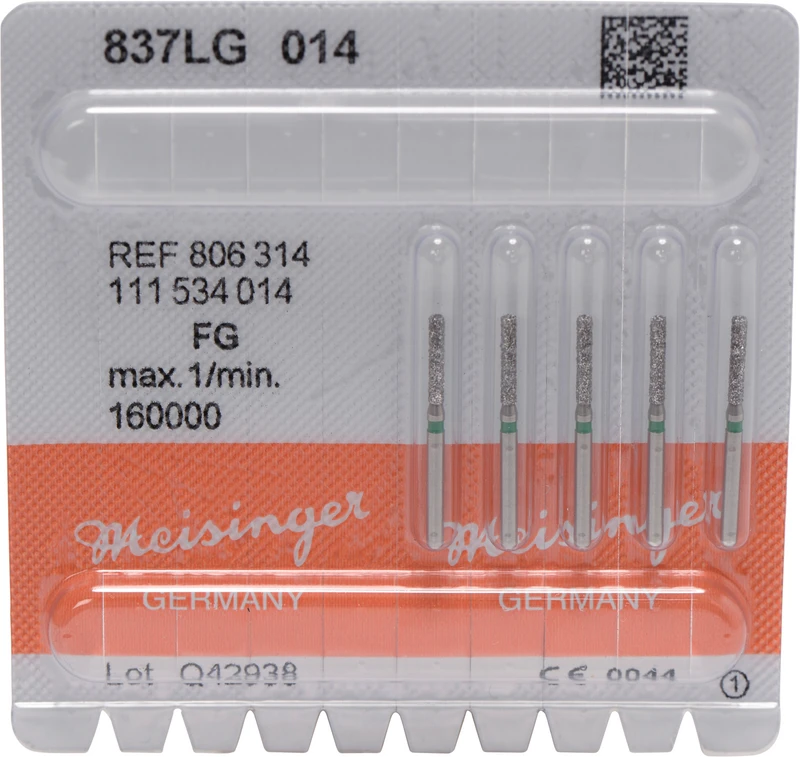 Diamanten 837  Packung  5 Stück grün grob, FG, Figur 111 Zylinder lang, 6 mm, ISO 014