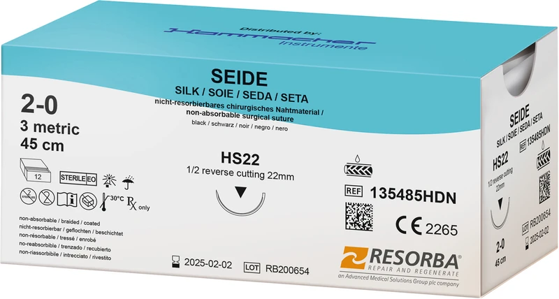 SEIDE  Packung  12 Stück schwarz, 45 cm, HS22, 1\2 Kreis, außen schneidend, 22 mm, USP 2\0