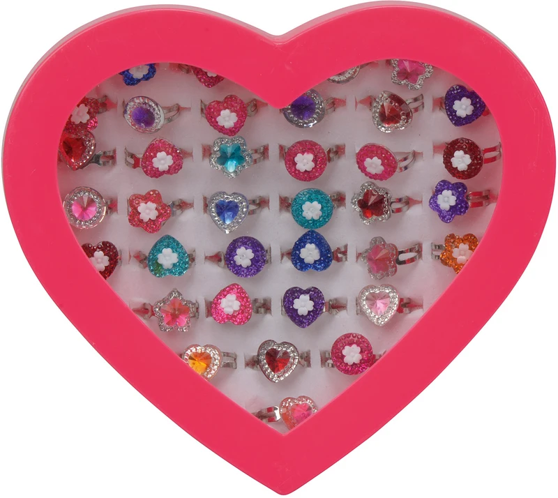 Ringe  Herzbox  36 Stück für Mädchen, verschiedene Motive