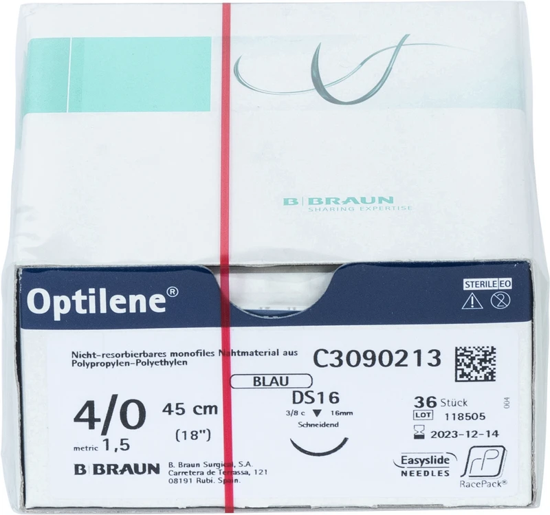 Optilene®  Packung  36 Stück blau, 45 cm, DS16, 3\8 Kreis, schneidend, 16 mm, USP 4\0