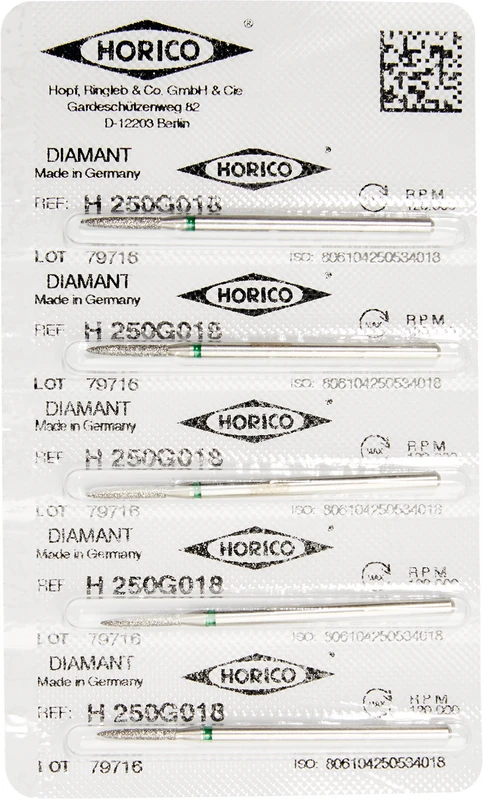 Diamantschleifer H 250  Packung  5 Stück grün grob, HP, Figur 250, 10 mm, ISO 018