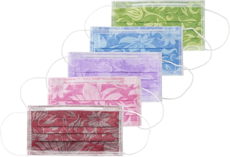 Monoart® Mundschutz Flower  Spenderbox  50 Stück mit Gummizug, lila