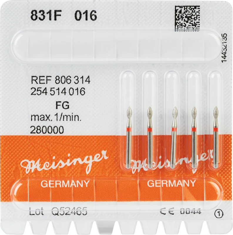 Diamanten 831  Packung  5 Stück rot fein, FG, Figur 254 Birne, 3,5 mm, ISO 016
