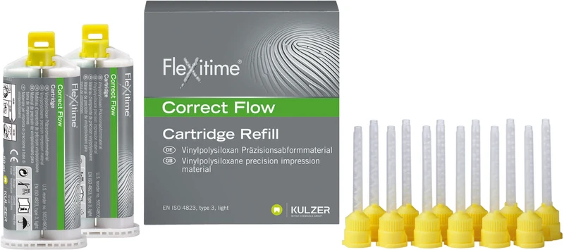 Flexitime®  Packung  2 x 50 ml Doppelkartusche Correct Flow, leichtfließend, 6 Mischkanülen gelb 1:1