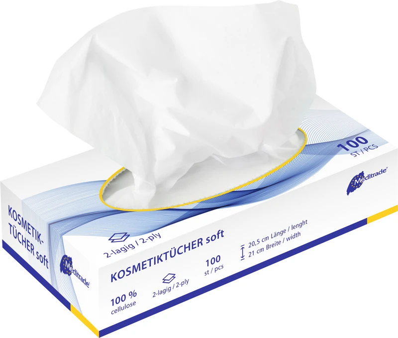 Kosmetiktücher   Packung  100 Stück weiß, 2-lagig, 21,5 x 20,5 cm