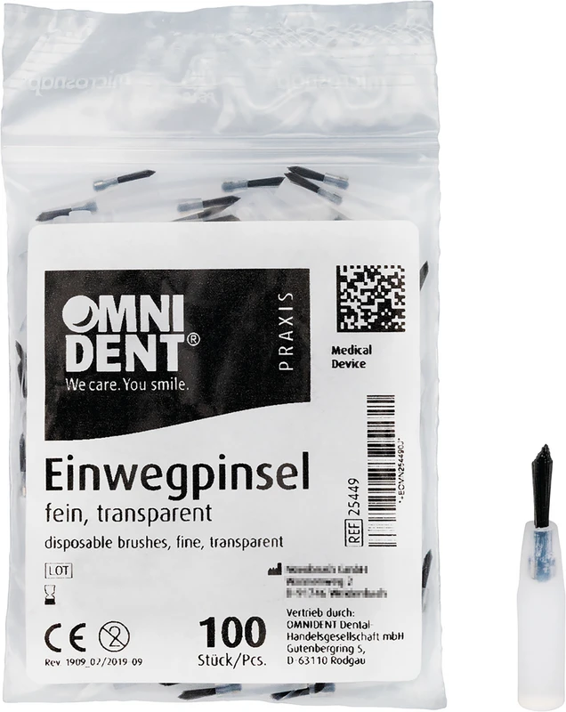 Einwegpinsel  Packung  100 Stück transparent, Haar schwarz und kurz, fein
