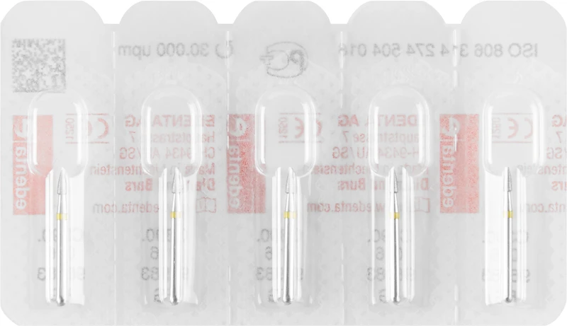 Diamanten 390  Packung  5 Stück gelb superfein, FG, Figur 274 Granate, 3,5 mm, ISO 016