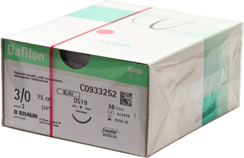 Dafilon®  Packung  36 Stück blau, 75 cm, DS19, 3\8 Kreis, schneidend, 19 mm, USP 3\0