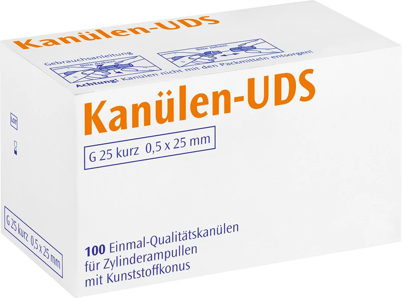 UDS Kanülen  Packung  100 Stück orange G25 kurz, 0,5 x 25 mm, Kappe transparent