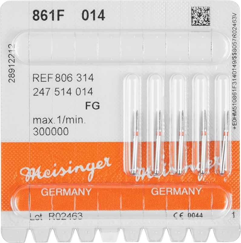 Diamanten 861  Packung  5 Stück rot fein, FG, Figur 247 Flamme, 5 mm, ISO 014