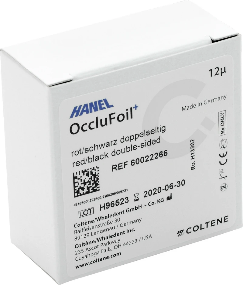 HANEL OccluFoil+, doppelseitig 12µ  Rolle  25 m rot\schwarz, 22 mm breit, PET