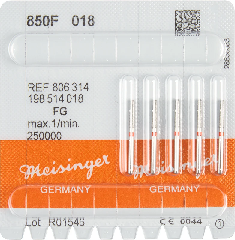 Diamanten 850   Packung  5 Stück rot fein, FG, Figur 198 Konus rund, 8 mm ISO 018
