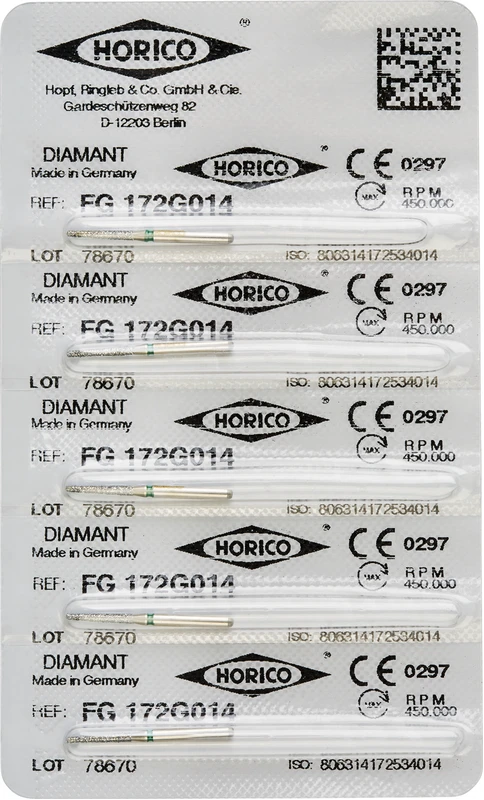 Diamantschleifer 172  Packung  5 Stück grün grob, FG, Figur 172, 8 mm, ISO 014