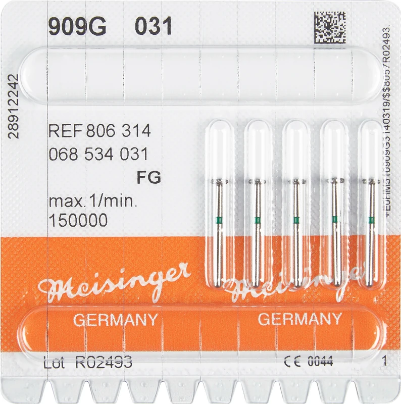 Diamanten 909  Packung  5 Stück grün grob, FG, Figur 068 Rad, 0,8 mm, ISO 031