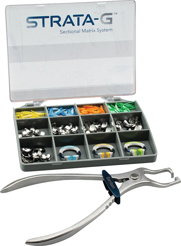 Strata-G Teilmatrizensystem   Introkit Matrix System Firm  3 Ringe, 100 Matrizenbänder, 80 Keile, 1 Ringseparierzange