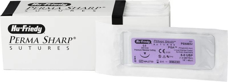 Perma Sharp PGA  Packung  12 Stück ungefärbt, 45 cm, C-3, 3\8 Kreis, schneidend, Premium-Rückstich, 13 mm, USP 5\0