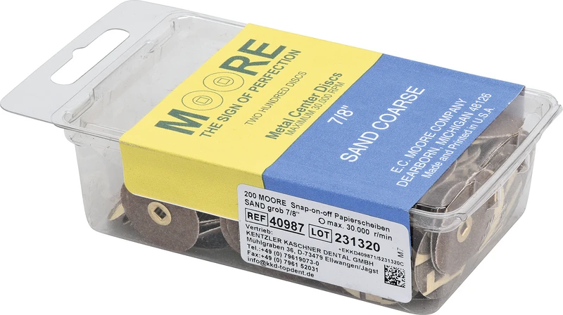MOORE® Snap-on-off Papierscheiben  Packung  200 Stück Sand, grob, Ø 22 mm