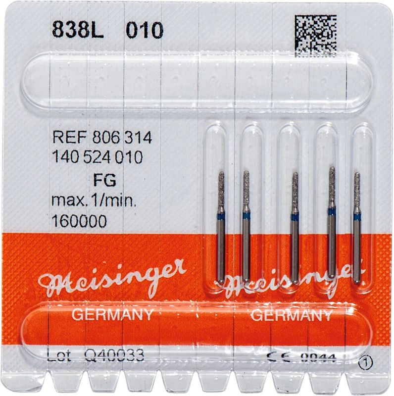 Diamanten 838  Packung  5 Stück blau mittel, FG, Figur 140 Zylinder lang, 7 mm, ISO 010