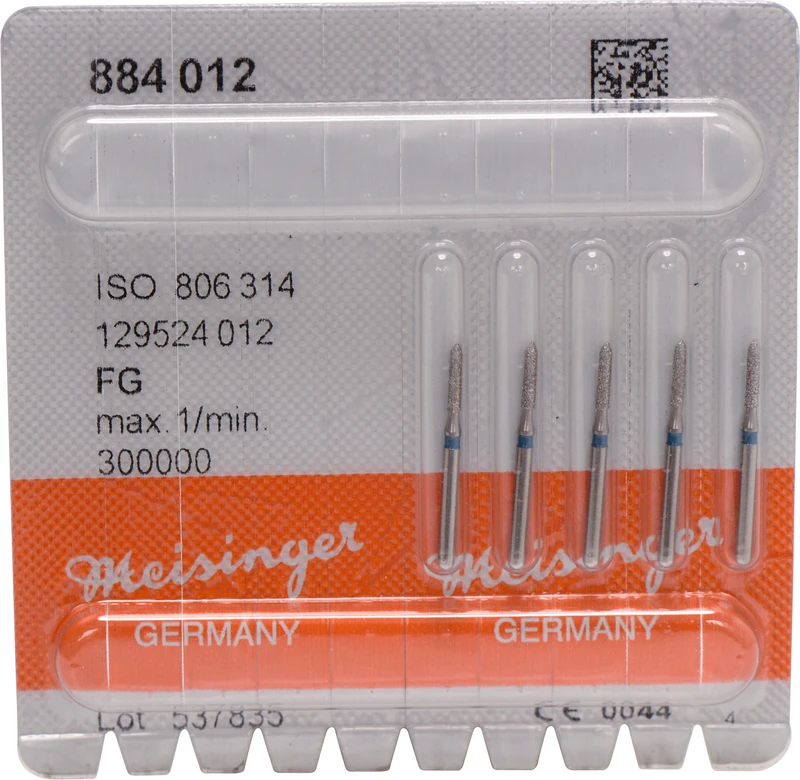 Diamanten 884  Packung  5 Stück blau mittel, FG, Figur 129 Zylinder spitz, 6 mm, ISO 012