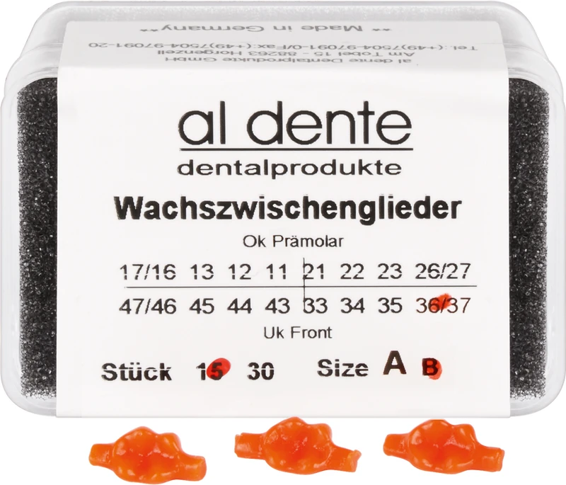 Wachseinzelteile  Packung  15 Stück Größe B, Zahn 36\37