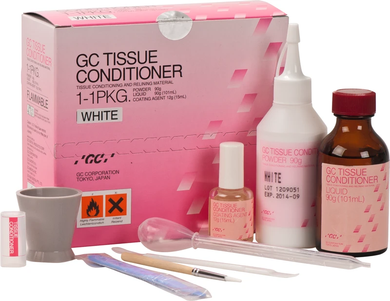 GC TISSUE CONDITIONER  Intropackung  90 g Pulver, 101 ml Flüssigkeit, 15 ml Coating, Zubehör weiß