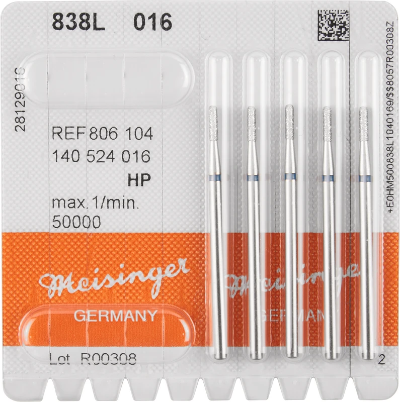 Diamanten 838  Packung  5 Stück blau mittel, HP, Figur 140 Zylinder rund, lang, 7 mm, ISO 016