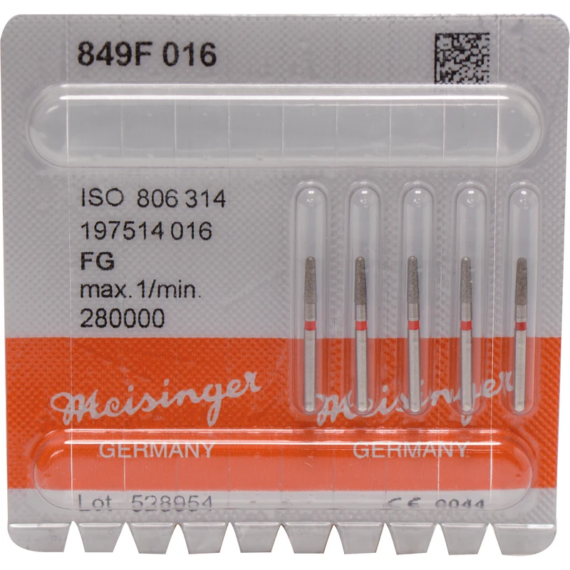 Diamanten 849  Packung  5 Stück rot fein, FG, Figur 197 Konus rund, 6 mm, ISO 016