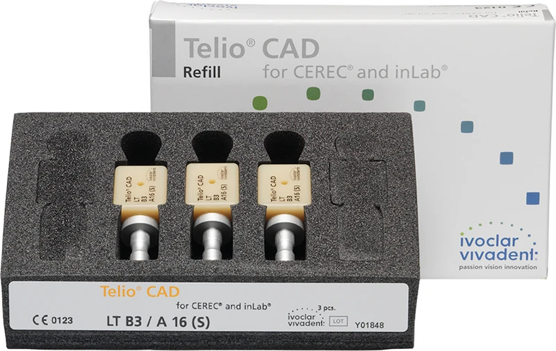 Telio® CAD A16 for CEREC\inLab  Packung  3 Stück Gr. A16 S, B3 LT