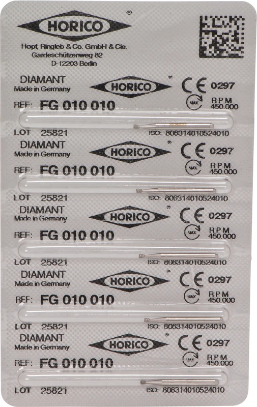 Diamantschleifer 010  Packung  5 Stück FG, Figur 010, 1,1 mm, ISO 010