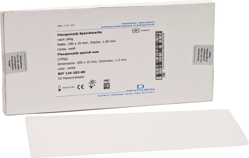 Flexaponal® Wachs nach Uhlig  Packung  50 Stück weiß, 200 x 10 mm, Stärke 1 mm