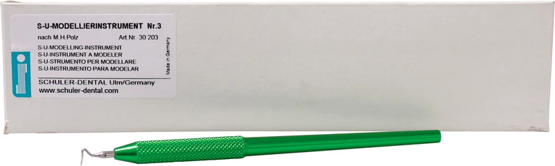 S-U-Modellierinstrumente nach M. H. Polz  Stück  Instrument grün, Nummer 3, mit Halter