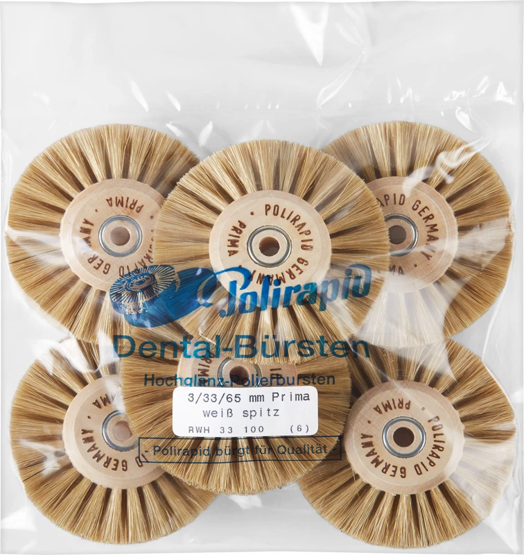 Prima Rundbürsten  Packung  6 Stück mit HK, 3-reihig, Chungking weiß spitz, Kern: Ø 33 mm, Außen: Ø 55 mm