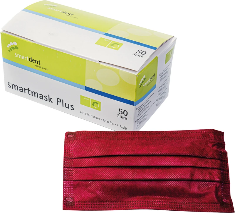 smartmask Plus  Packung  50 Stück latexfrei, 4-lagig, weinrot