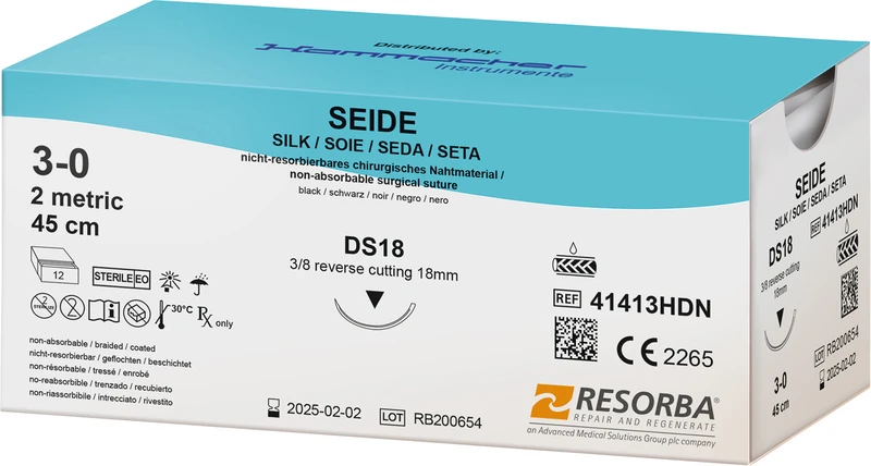 SEIDE  Packung  12 Stück schwarz, 45 cm, DS18, 3\8 Kreis, außen schneidend, 18 mm, USP 3\0