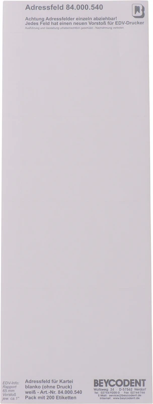 Adressfeldstreifen 540   Packung  200 Stück