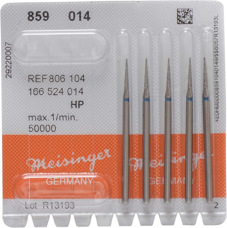 Diamanten 859  Packung  5 Stück blau mittel, HP, Figur 166 Nadel konisch spitz, 10 mm, ISO 014