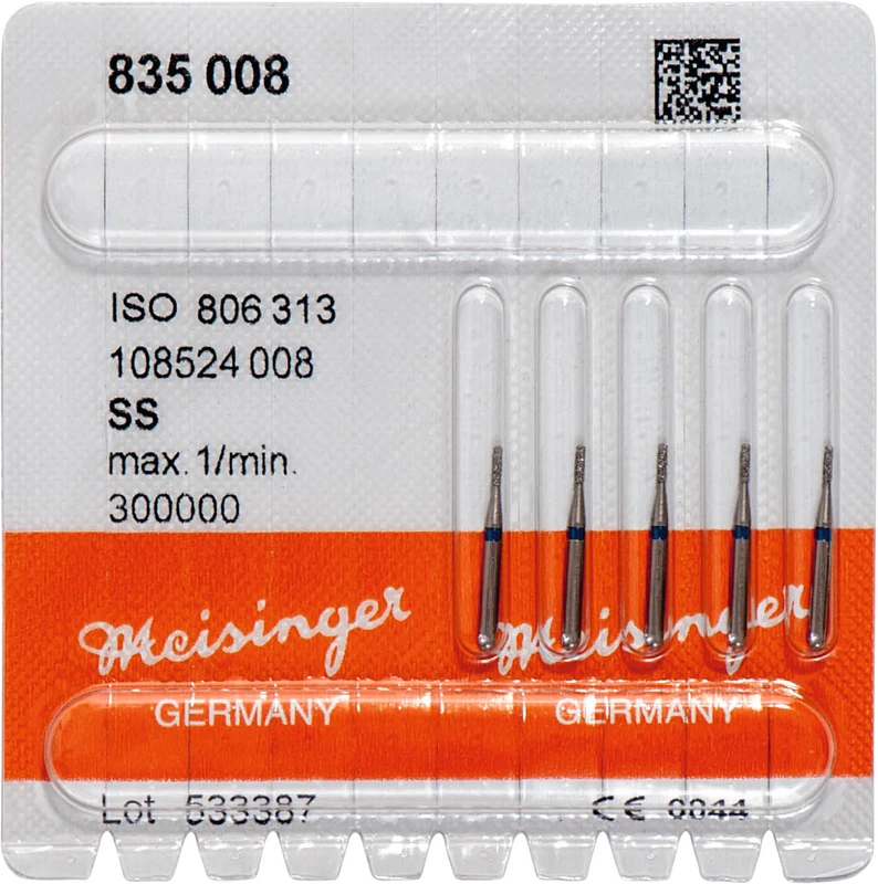 Diamanten 835  Packung  5 Stück blau mittel, FG S, Figur 108 Zylinder, 3 mm, ISO 008