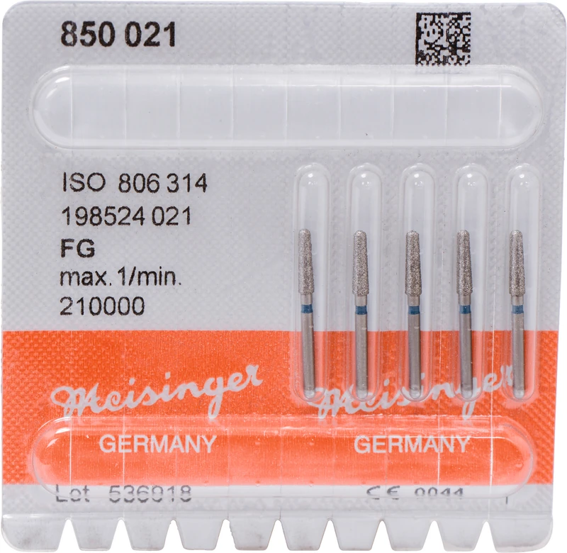 Diamanten 850  Packung  5 Stück blau mittel, FG, Figur 198 Konus rund, 8 mm ISO 021