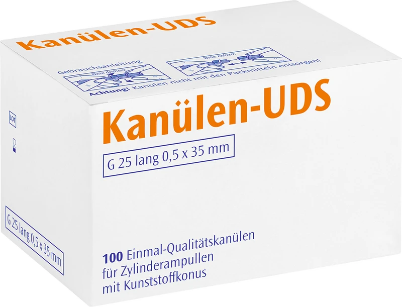 UDS Kanülen  Packung  100 Stück orange G25 lang, 0,5 x 35 mm, Kappe orange