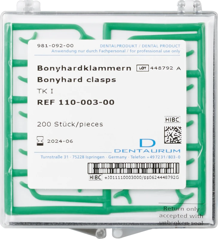 Wachsretention  Packung  200 Bonyhardklammern grün, Standard